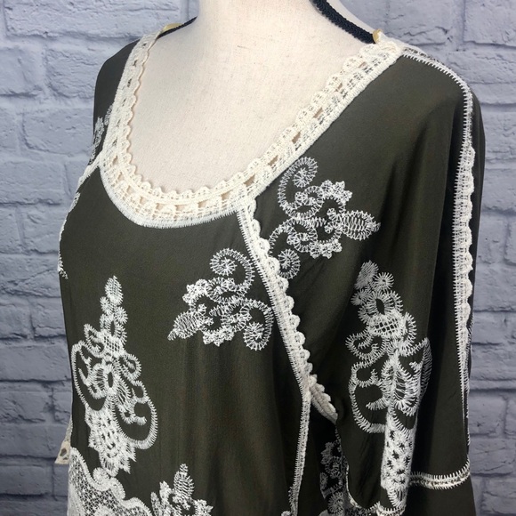 Democracy Embroidered Crochet Top in Olive Green - Picture 9 of 16